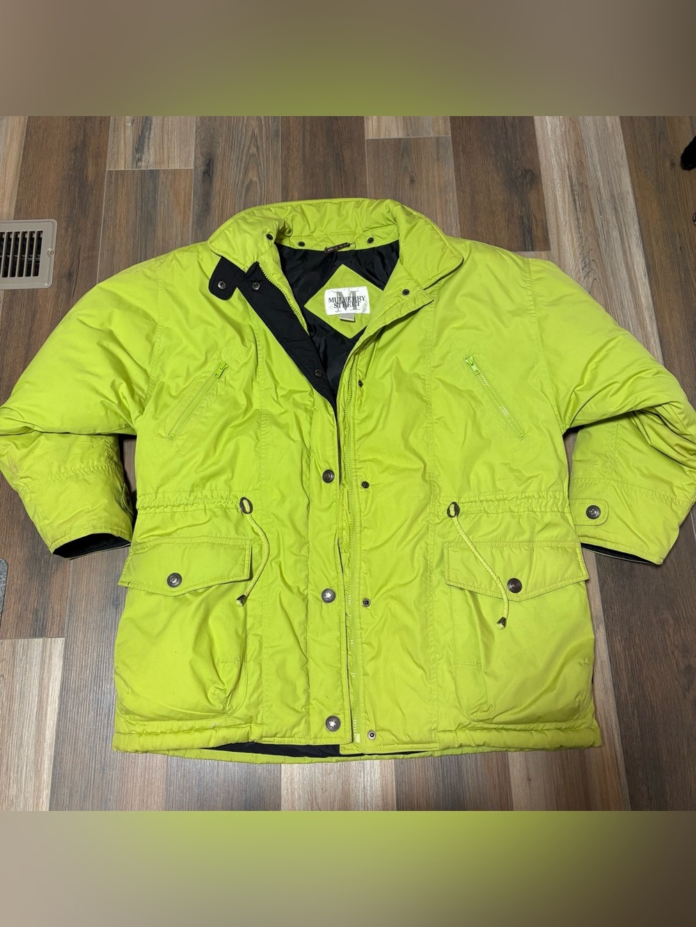 Vintage Lime Green Mulberry Street Winter Oversized Puffer Coat Jacket Medium
